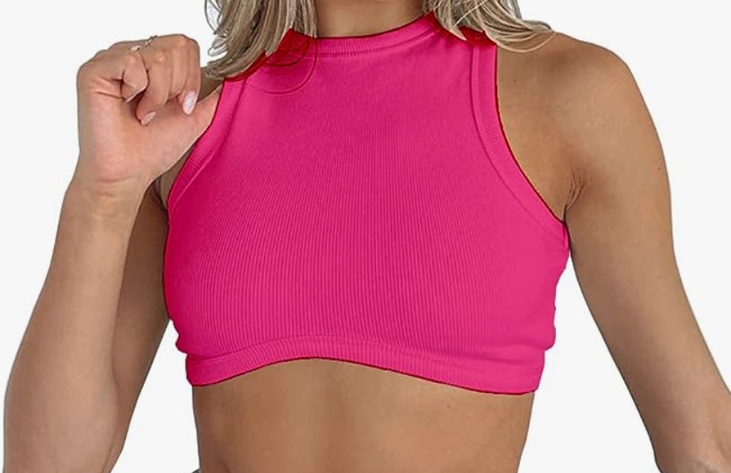 Custom Single Color Text Ribbed Racerback Crop Top (Available in 10 Colors)