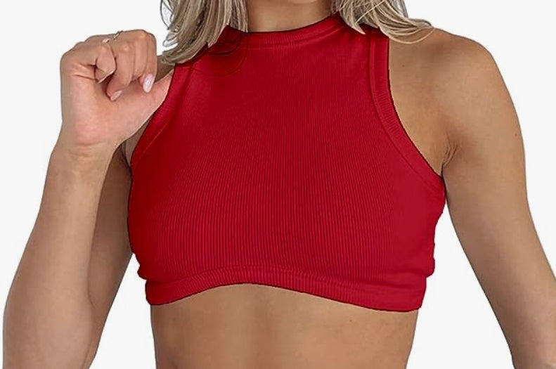 Custom Single Color Text Ribbed Racerback Crop Top (Available in 10 Colors)