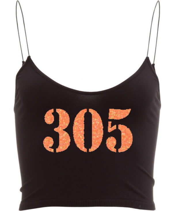 305 Fluorescent Glitter Seamless Malibu Cord Strap Crop Top (Available in 2 Colors)