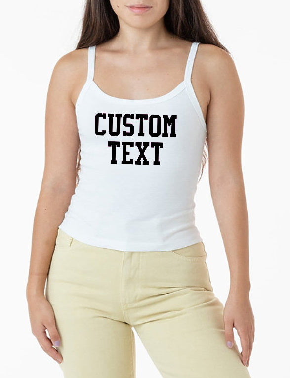 Custom Text Baby Rib Skinny Strap Cotton Tank Top (Available in 2 Colo –  Gameday Bae