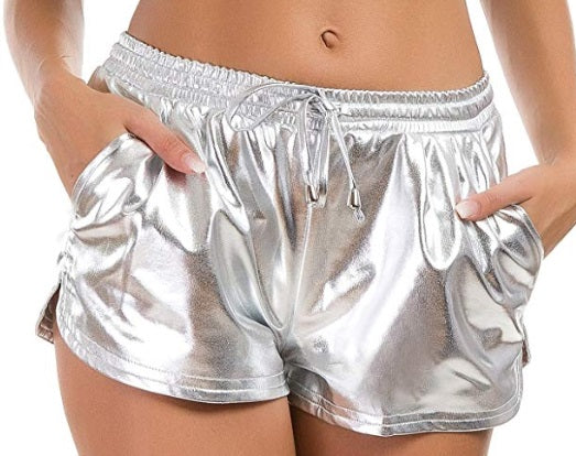 Silver Metallic Draw String Shorts