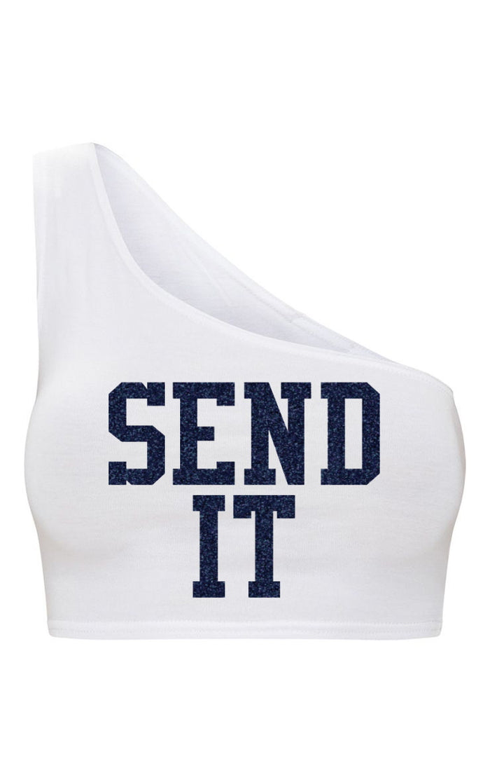 Send It Glitter One Shoulder Ribbed Crop Top