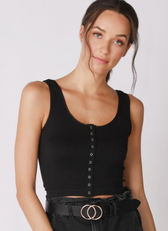 Yes, Paddy? Seamless Ribbed Snap Front Crop Top (Available in 2 Colors)