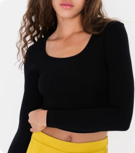 Custom Double Color Text Kayleigh Long Sleeve U Neck Crop Top