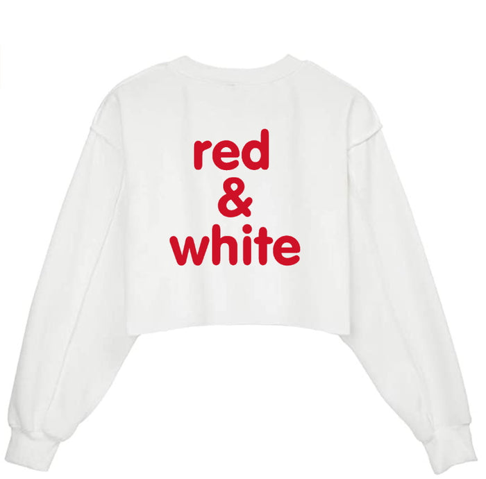 Red & White Raw Hem Cropped Crewneck