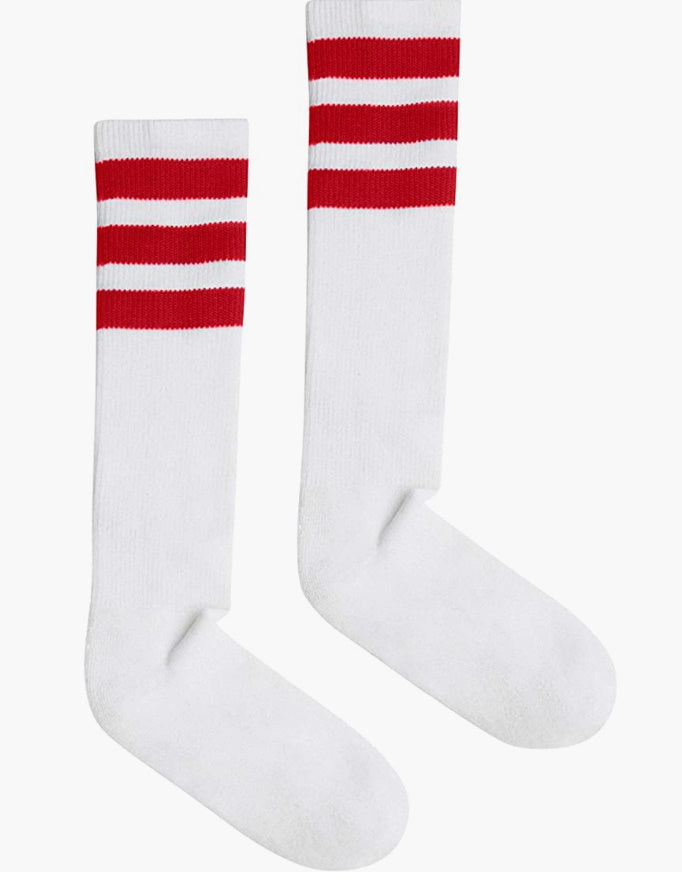 White & Red Striped Calf High Tube Socks – Gameday Bae