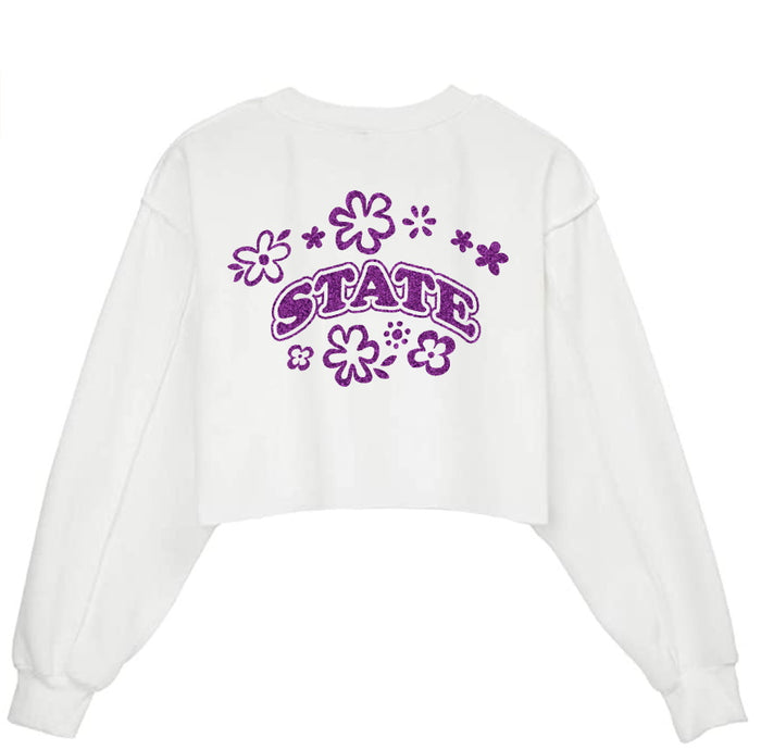 State Glitter Raw Hem Cropped Crewneck