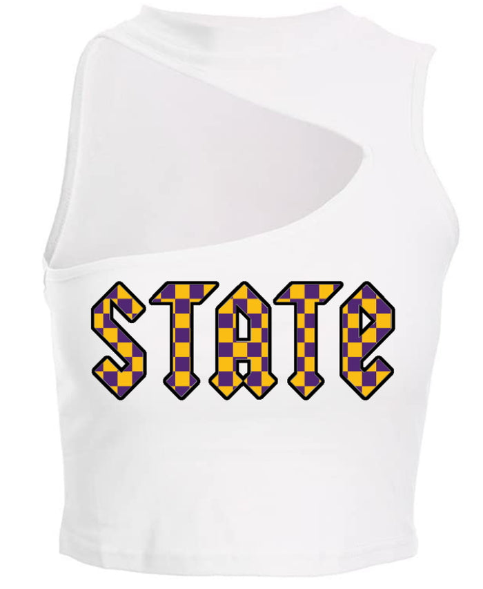 State Checks Cut Out Ribbed Crop Top