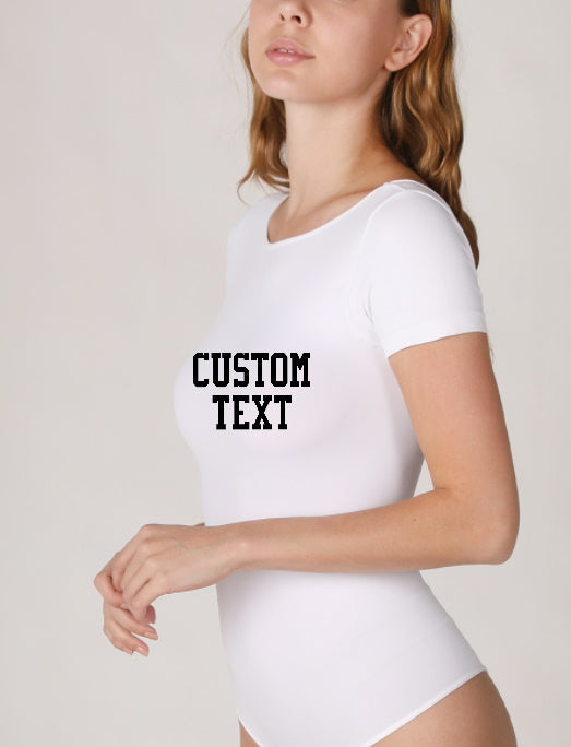 Custom Single Color Text Kaitlin Cotton Spandex Deep Scoop Back Bodysuit